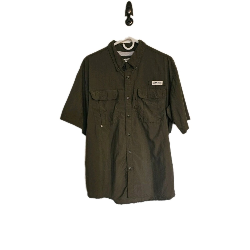 Magellan Fish Gear Shirt Size Medium Olive Green‎ Short Sleeve
